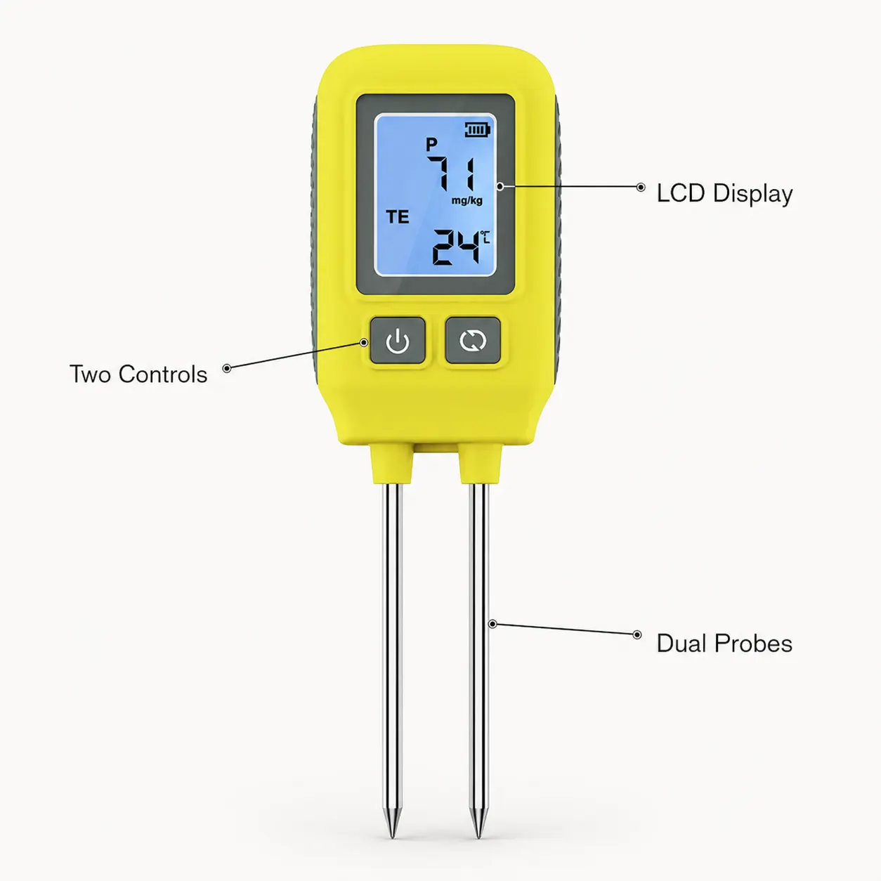 Digital Soil Fertility Tester controls and screen